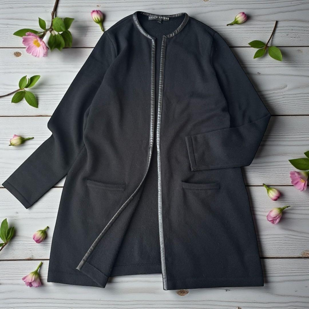 ラルフローレンブラックレーベル　カシミヤ100% レザーパイピング　ニットコート POLO RALPH LAUREN ポロ・ラルフローレン ウールブレンド ラップコート