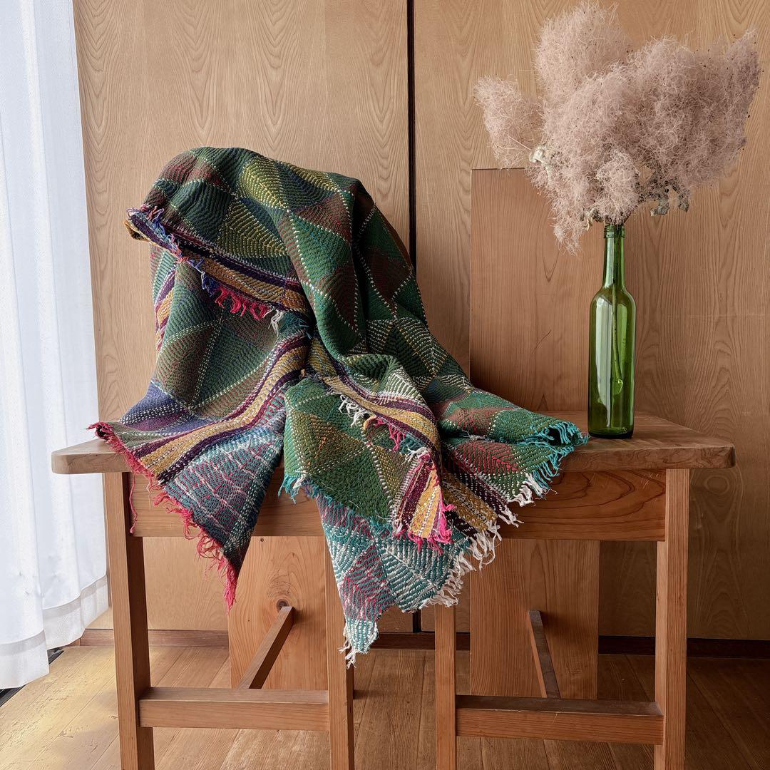 未使用＊訳アリ ヴィンテージラリーキルト グリーントライアングル