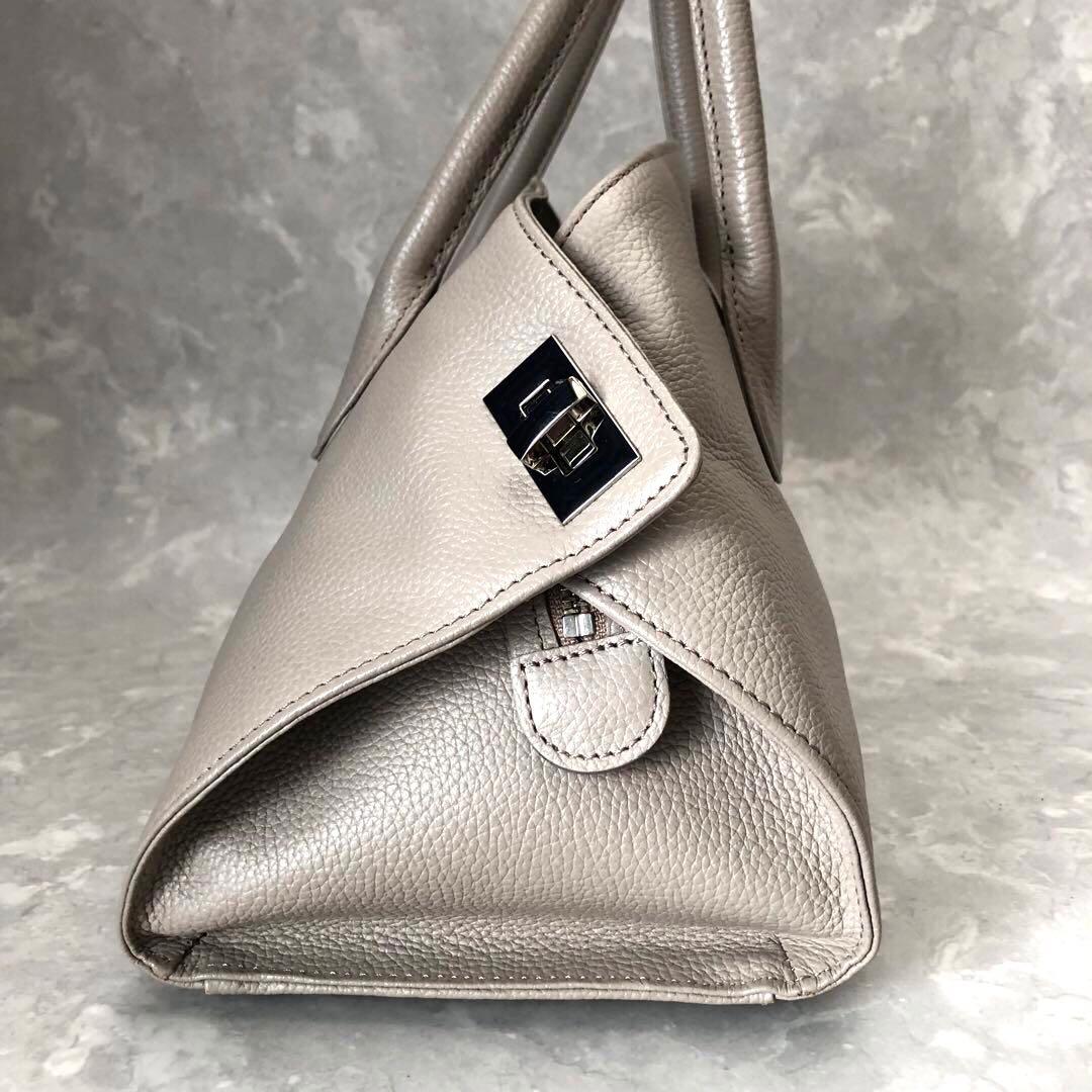☆極美品☆傳濱野 ハンドバッグ 2WAY レザー グレージュ レティア シボ