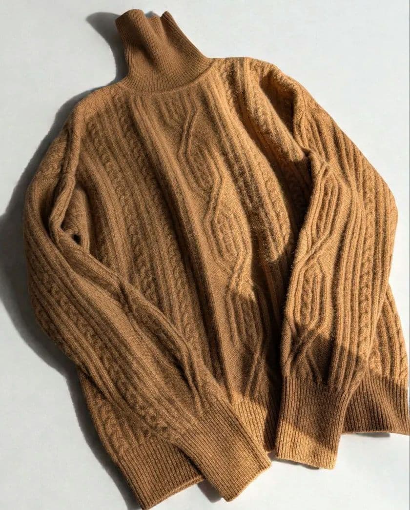 grabre グラブレ カシミヤ100% ケーブル タートルネック ブラウン GRABRE】最高級カシミヤ100％タートルネックセーター – プラチナカシミヤ