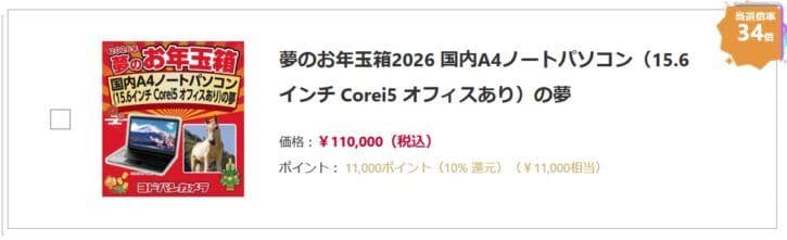 ヨドバシカメラ 2026年 福袋 お年玉箱 国内ノートPC オフィスあり