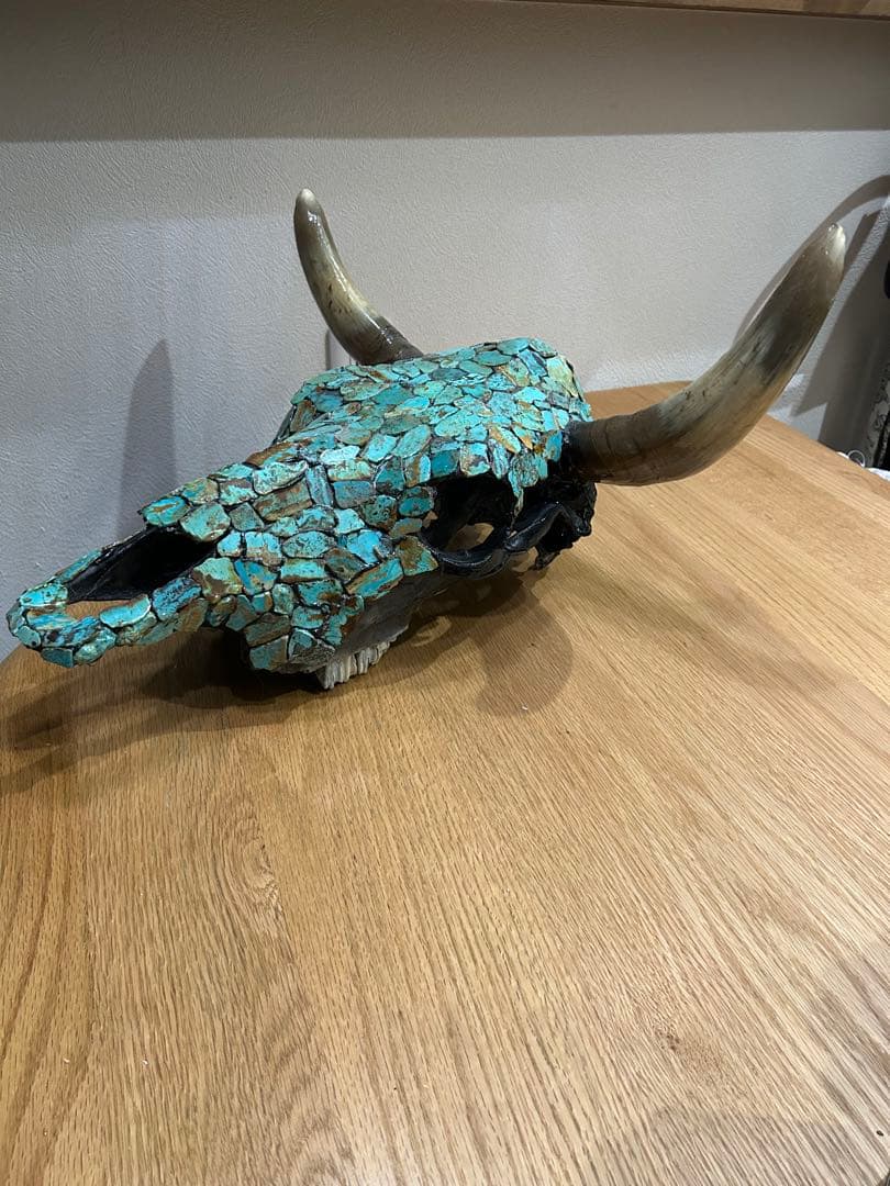 ネイティブアメリカターコイズ装飾牛の頭部オブジェ ネイティブ
