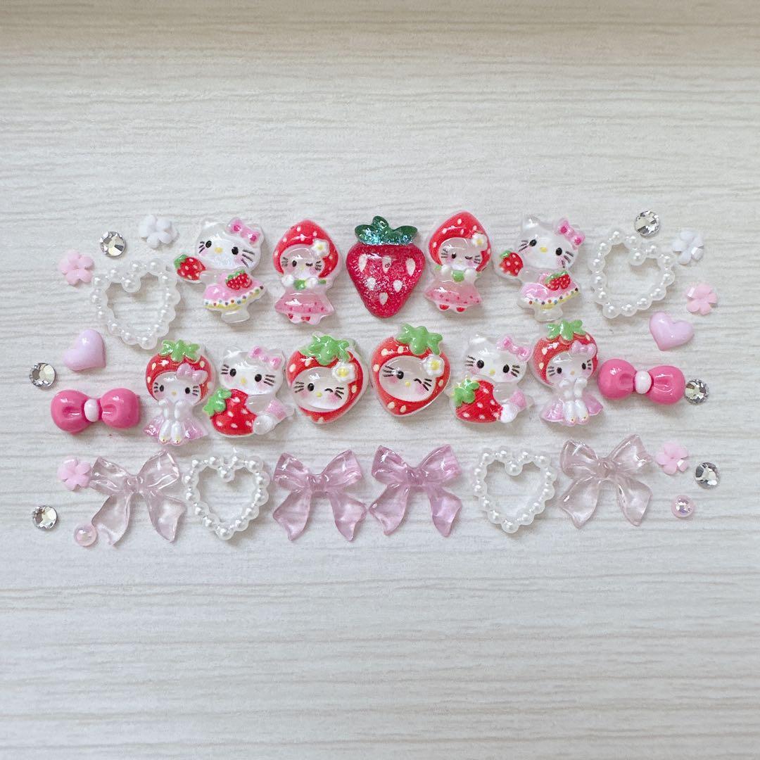 キティちゃん いちご ネイルパーツ デコパーツ 10個セット(パーツ