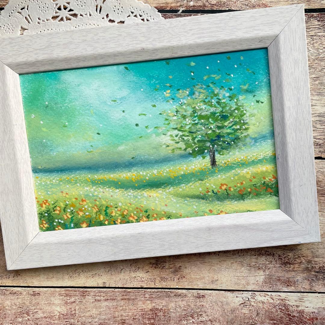 オイルパステル画 アクリル画 優しい風の吹く時 風景画 ご予約品