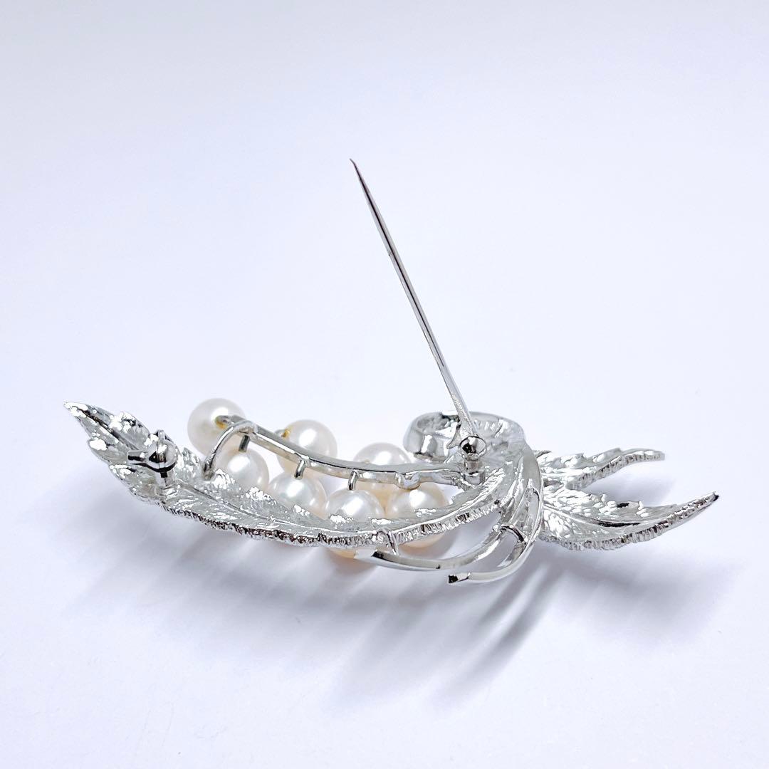 極美品✨MIKIMOTO ミキモト パール ブローチ リーフ シルバ