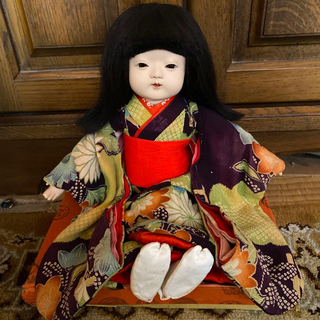 明光作 市松人形 10号 37cm位 人毛 古縮緬着物 - メルカリ