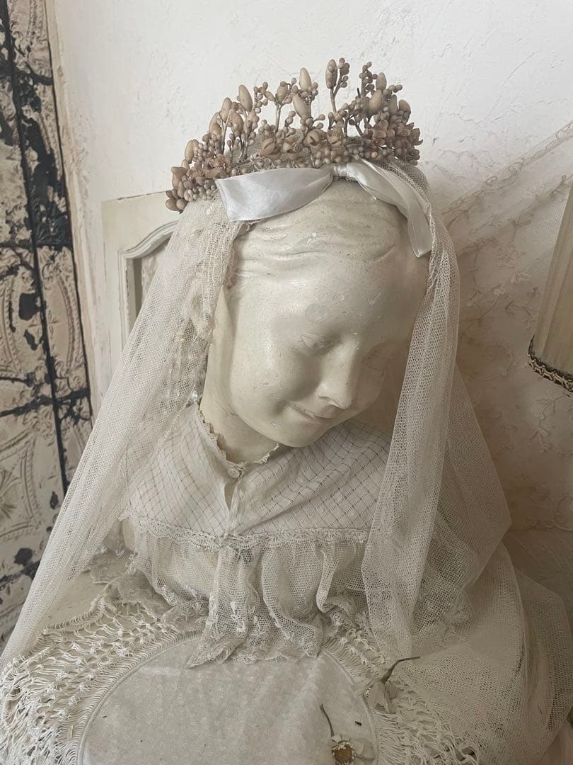 アンティーク　女の子　スタチュー　ガール　チャイルド　人物像　胸像　エクリュ