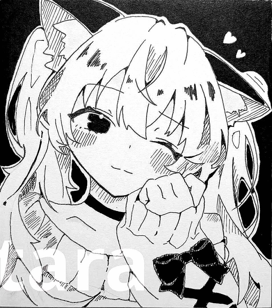 手描き イラスト オリジナル アナログ モノクロ 猫 - メルカリ