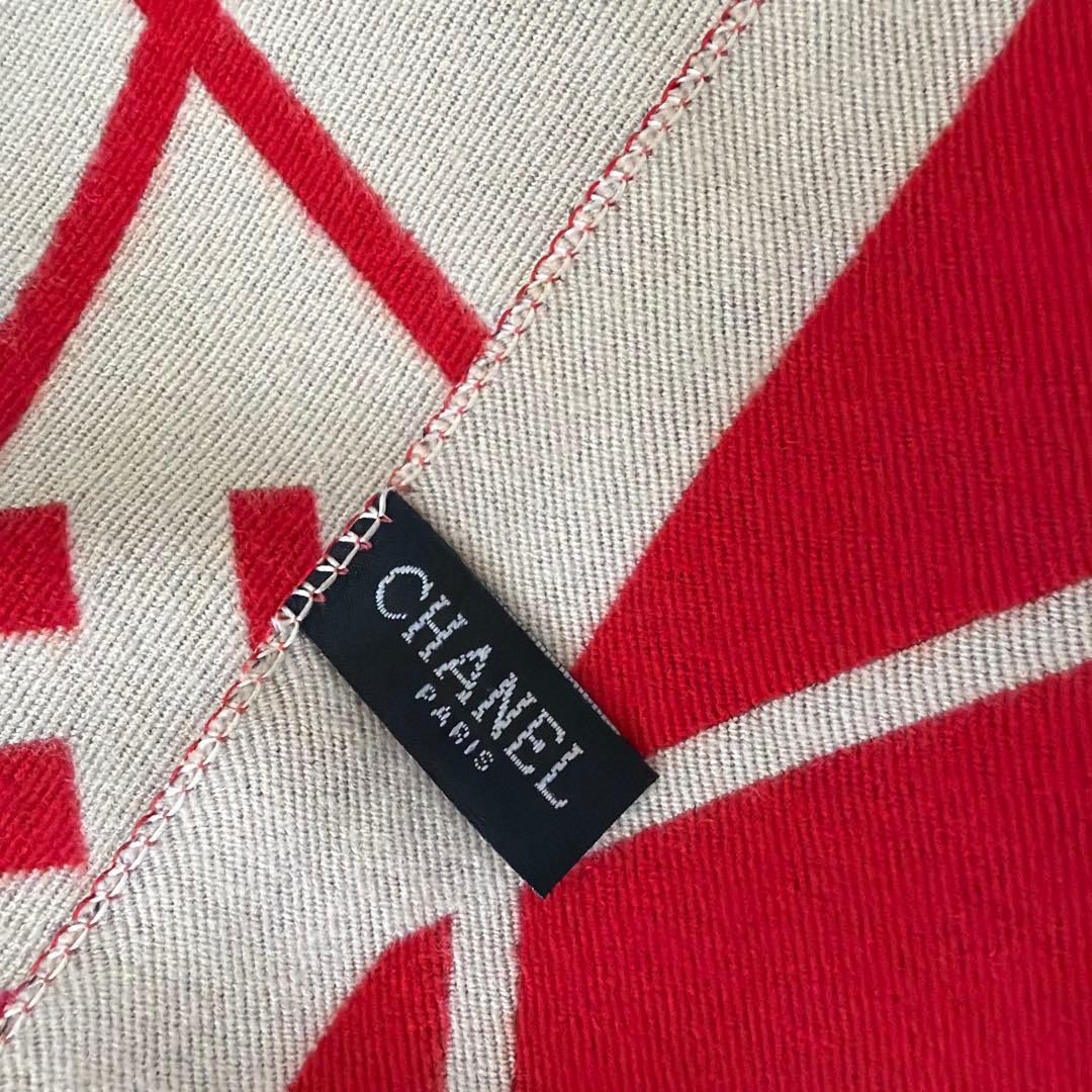 CHANEL ストールノベルティ ベージュ✖️赤ダイヤモンドパターン