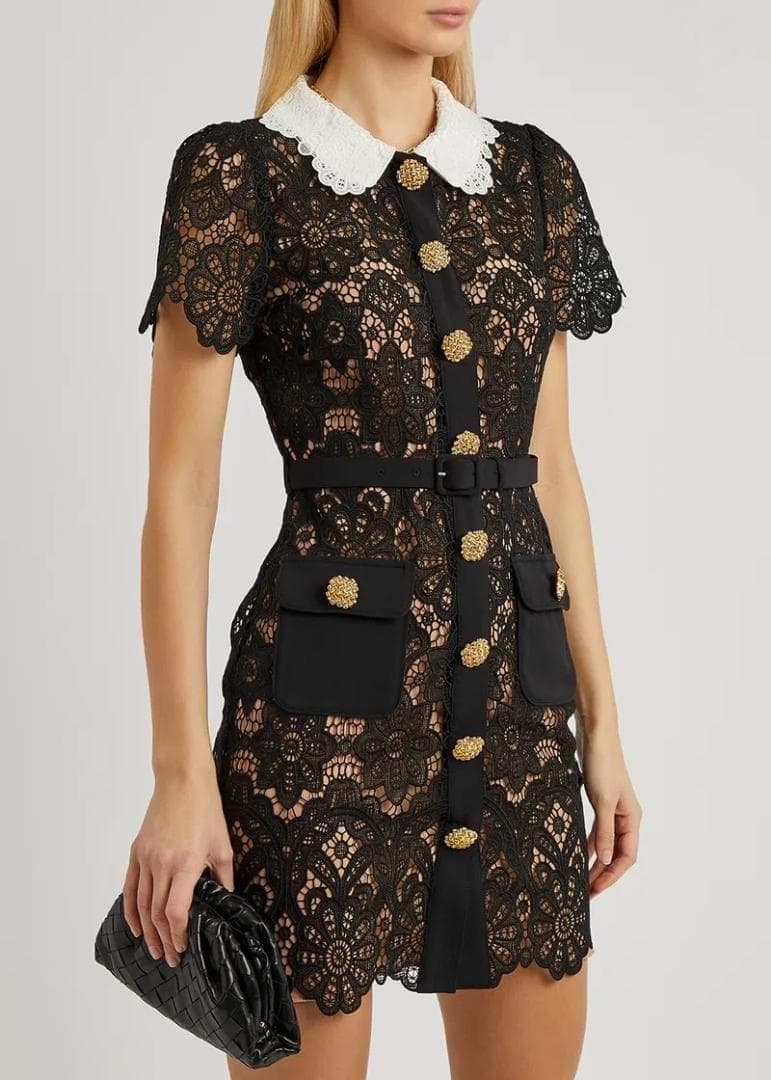 セルフポートレイト ワンピース ギピュールレース 花柄 黒 UK8 未使用