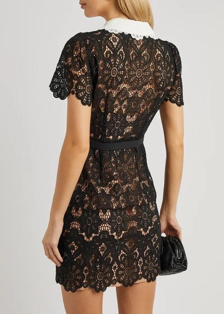 セルフポートレイト ワンピース ギピュールレース 花柄 黒 UK8 未使用