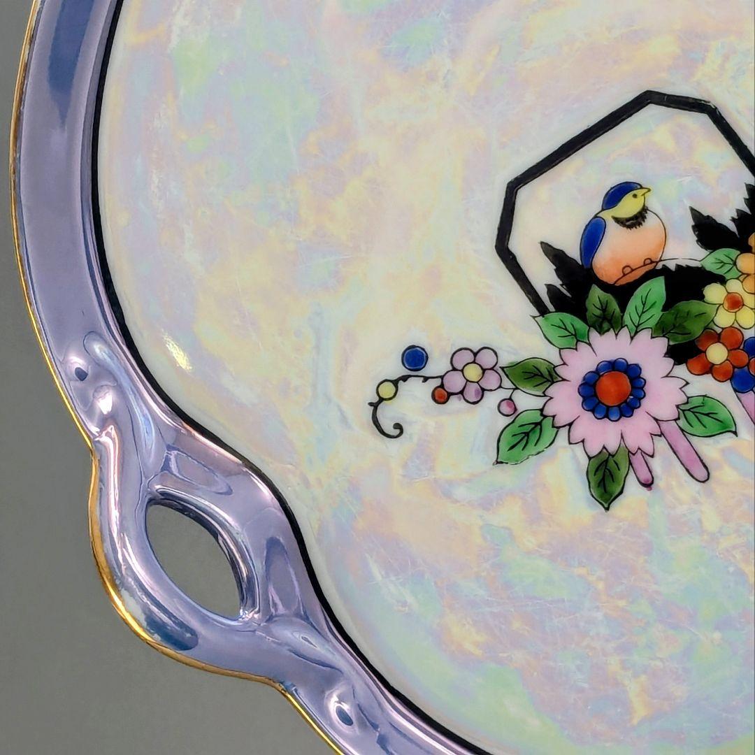 オールドノリタケ アールデコ期 虹ラスター彩 南国鳥と花絵柄の