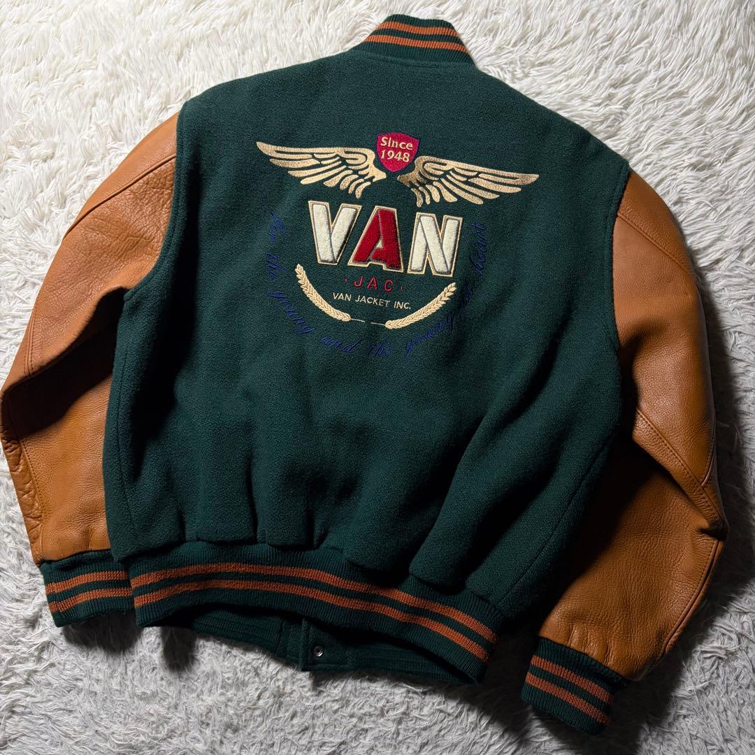 強*欲様 美品/希少✨VAN JACKET スタジャン　袖レザー　グリーン　ブラ 楽天市場】【中古】VAN | ヴァン スタジャン JW-10506 80s グリーン