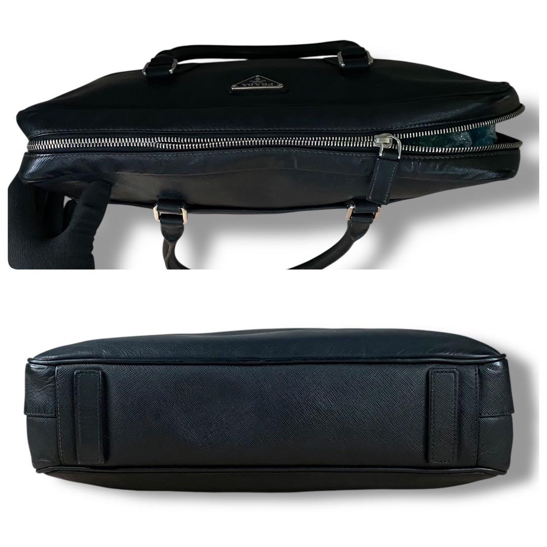 良品 PRADA プラダ サフィアーノ レザー ビジネス バッグ A4 ロゴ 黒