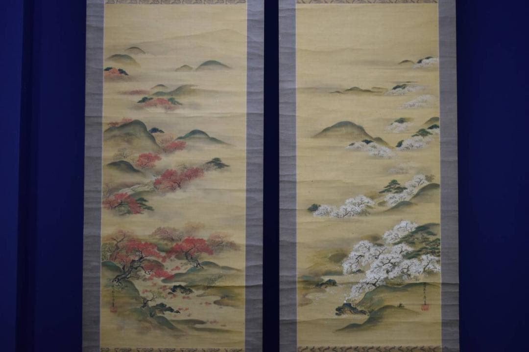 真作/狩野探信/春秋図/双幅/布袋屋掛軸HＣ-906 真作/狩野探信/春秋図/双幅/布袋屋掛軸HC-906