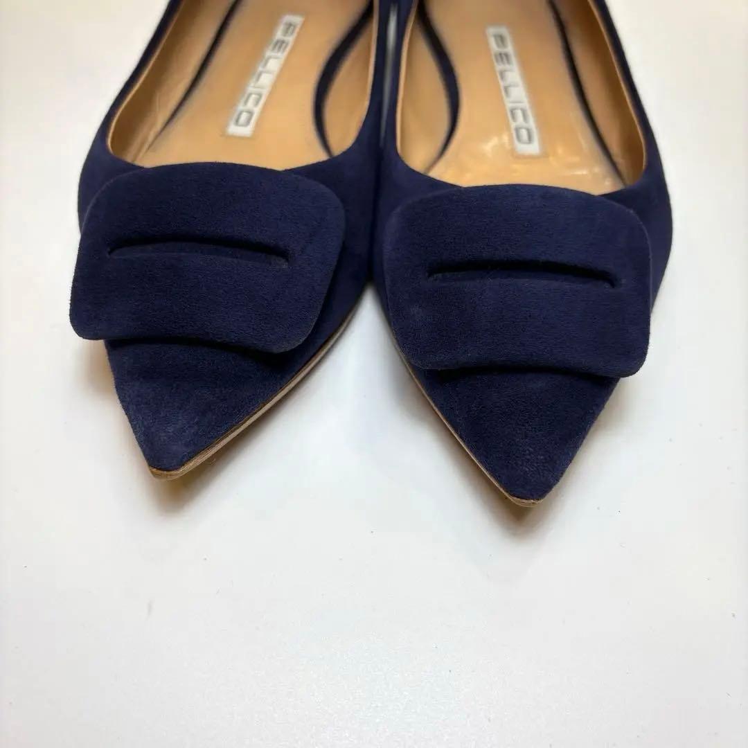 PELLICO ネイビー スエード フラットシューズ 21.5cm