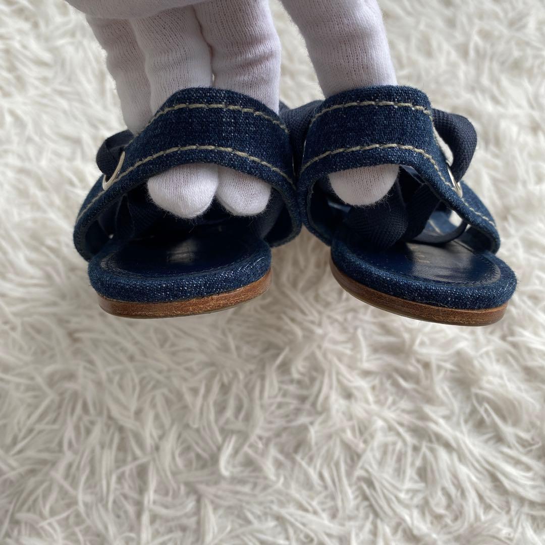 極美品 プラダ デニム フラットシューズ レースアップシューズ リボン