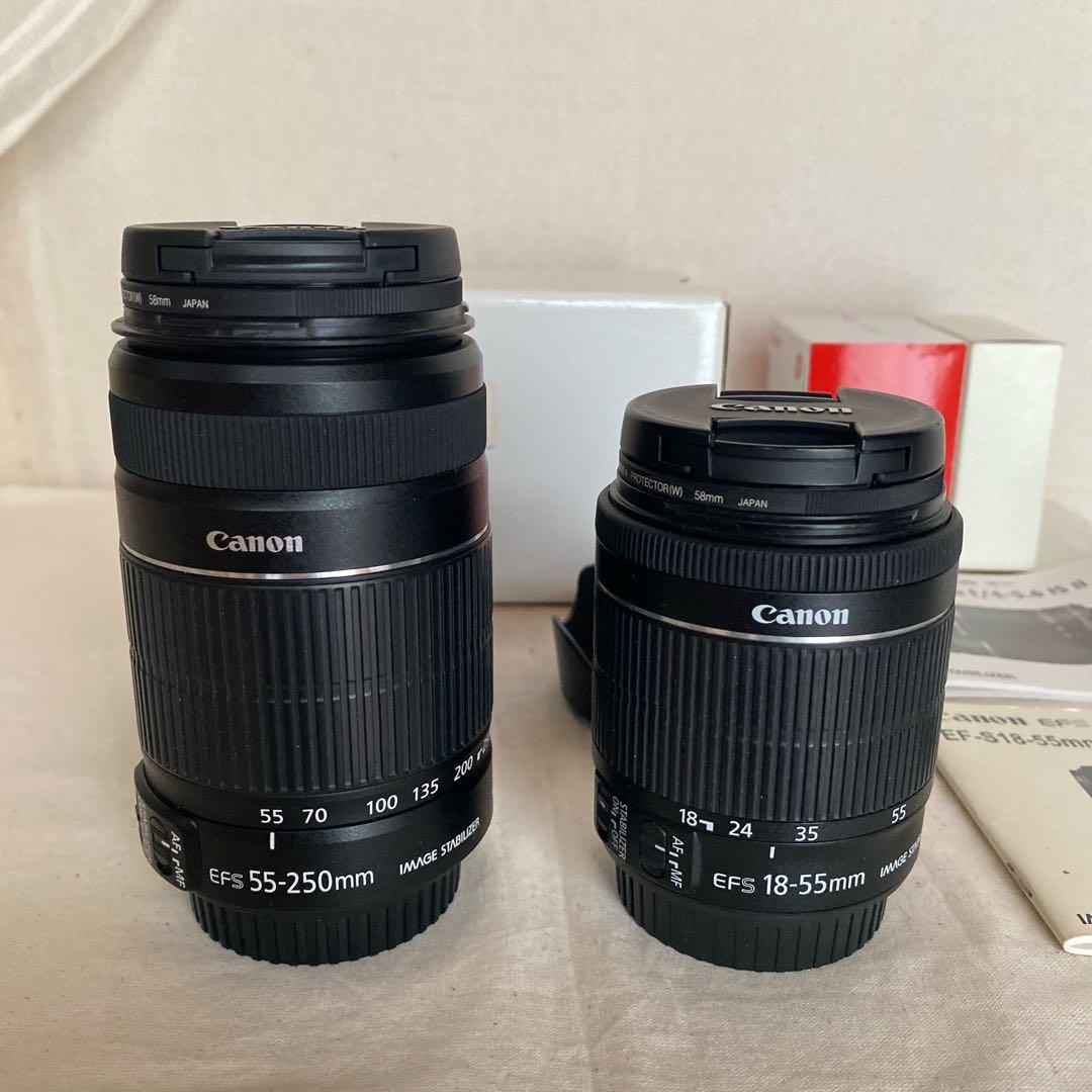 Canon キャノン ダブルレンズ　s18-55 s55-250フード付 Canon Telephoto Zoom Lens EF-S 55-250mm - f/4.0-5.6 is STM