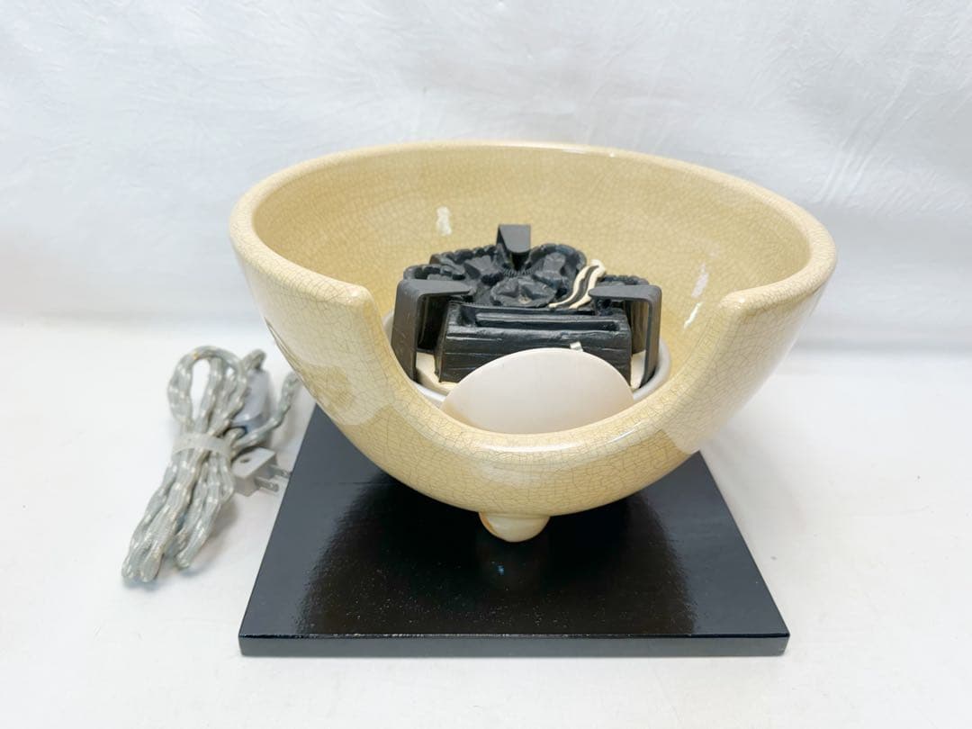 未使用 茶道具 風炉型 電熱器 さつま枇杷色紅鉢 野々田式 香入 まえがわらけ 茶道具 土風炉 紅鉢 電熱風炉 電熱式 枇杷色さつま風炉 紅鉢型 炭型