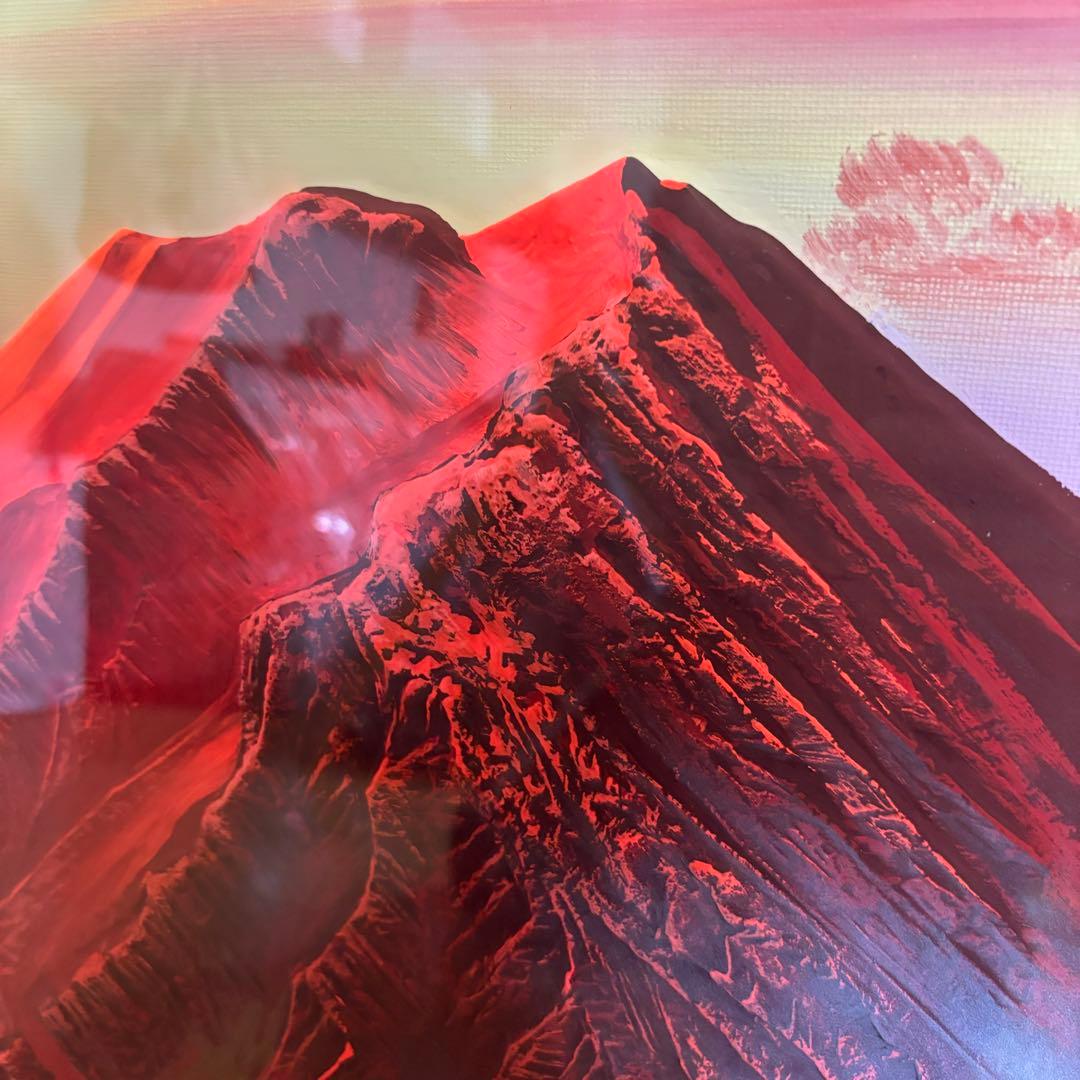 赤富士」百瀬善明 3D 立体画/風景画/絵画/日本画 富士山 盛り絵 美術品