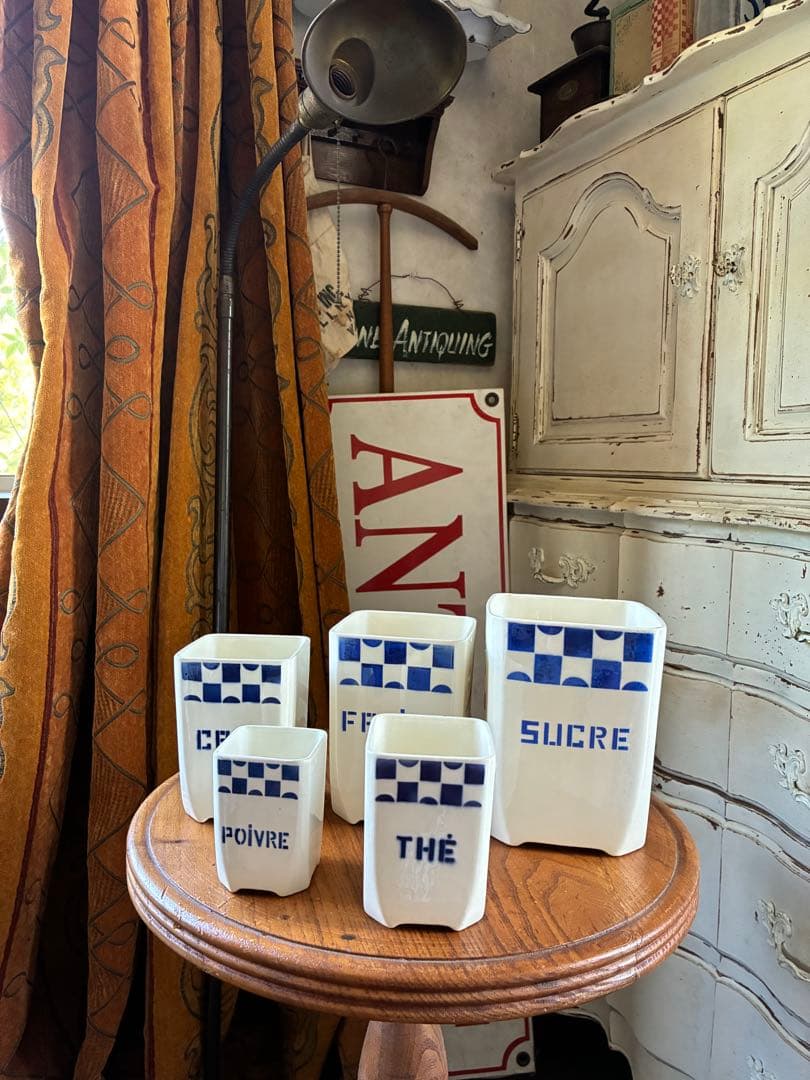 FJ様専用アンティーク 陶器 キャニスター ブルー 市松 バドンヴィレー