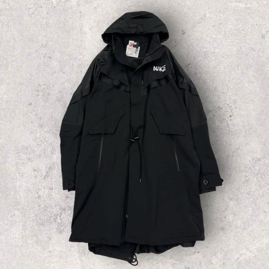 11502【美品・限定コラボ】ナイキ×サカイ☆黒モッズコート ロング