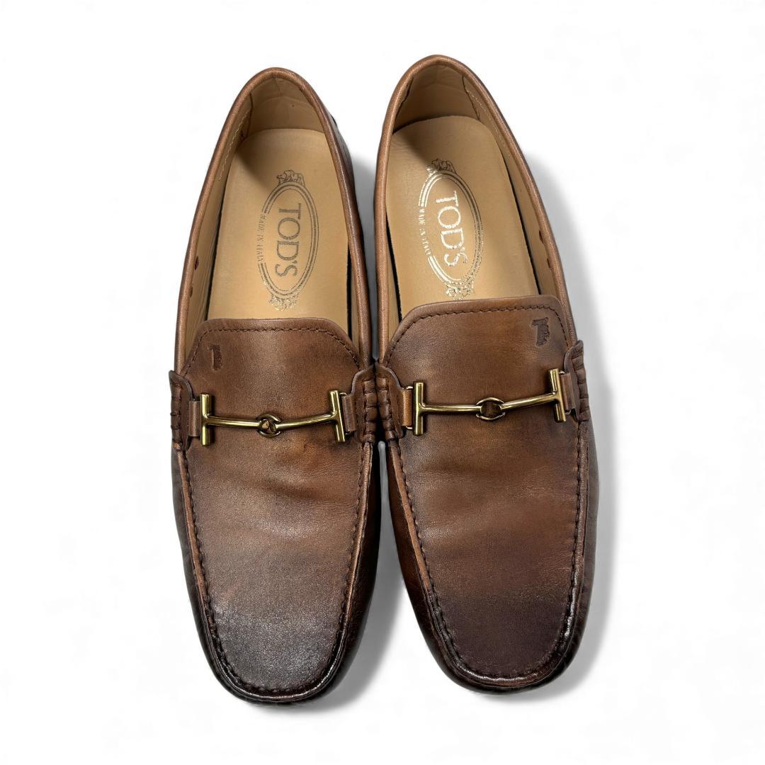 美品 TOD´s ダブルTビットローファー ブラウン 7.5 (約26cm)