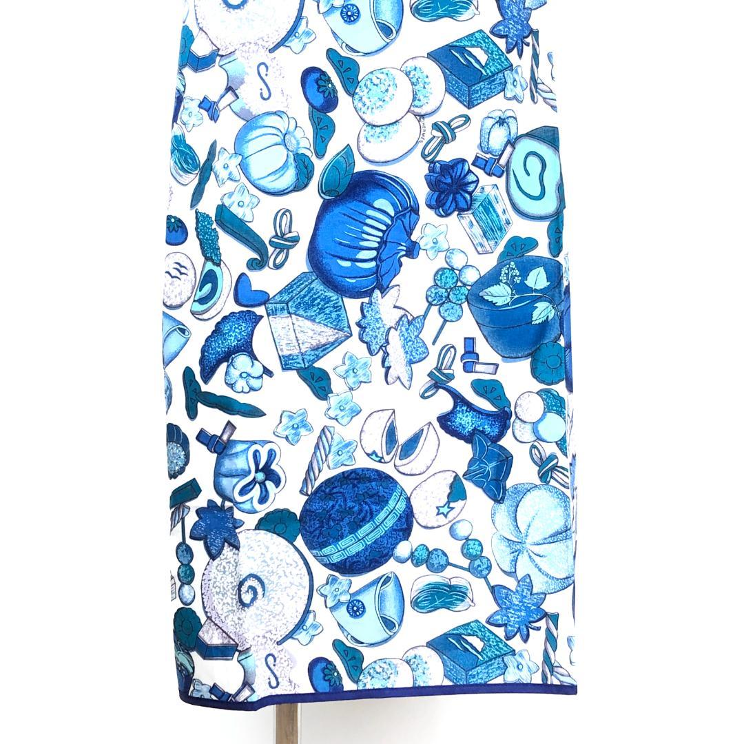 美品・箱付き】エルメス／調理用エプロン 和洋折衷絵柄／ネイビー