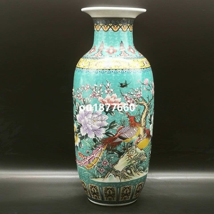 琺瑯彩藍地満工祥鳳来儀花瓶 景徳鎮 陶磁器 装飾品 現代工芸品 美術品 置物 琺瑯彩藍地満工祥鳳来儀花瓶 景徳鎮 陶磁器 装飾品 現代工芸品 美術品