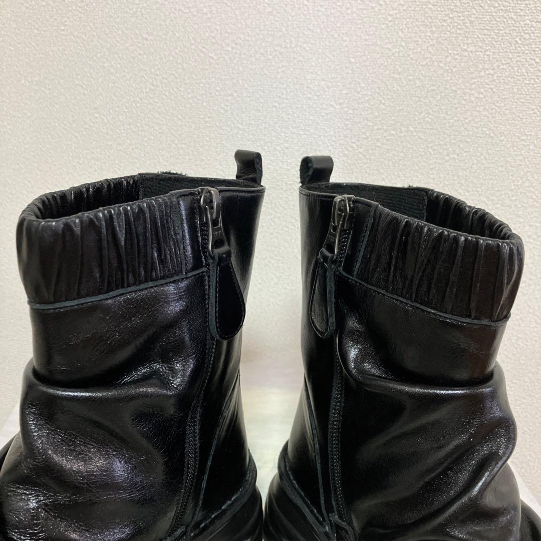 センソユニコ t.b フリル ブーツ バッグジップ ブラック レザー 本革