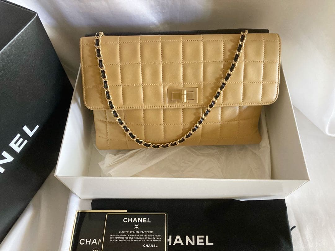 極美品♡ラムスキン チョコバー 2.55 バイカラー チェーンバッグ W