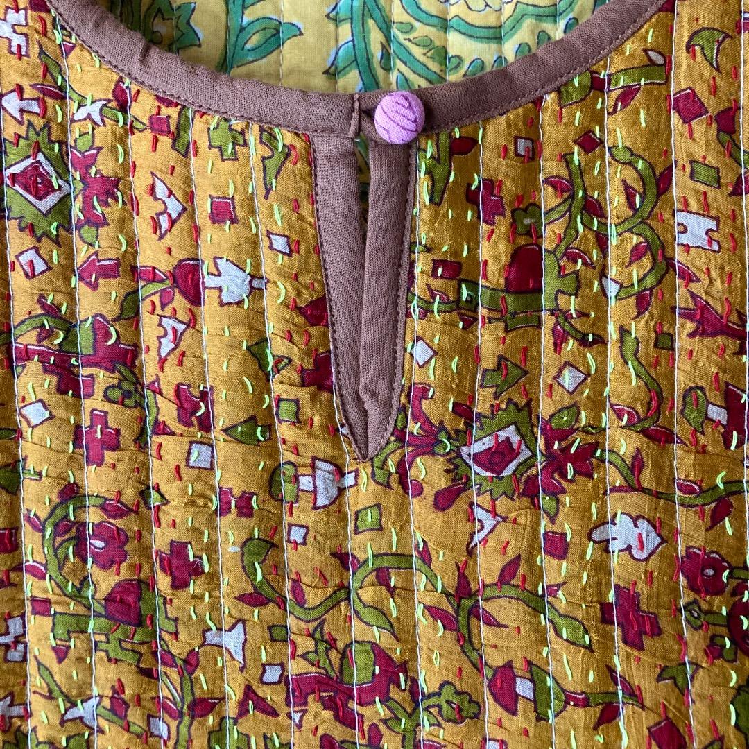 インド綿 カンタキルトのブラウス B ブロックプリント エスニック アジアン