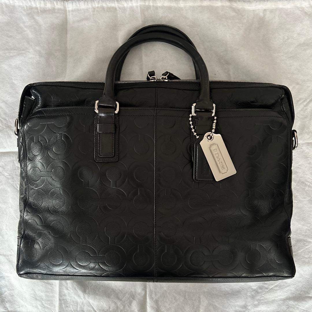 COACH コーチ オールレザー ビジネスバッグ 型押し オプアート 2way