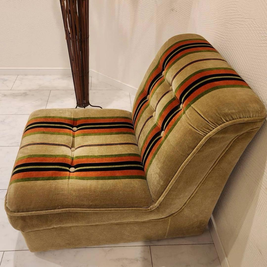 オールドカリモク karimoku ストライプ モケットアームレスシングル