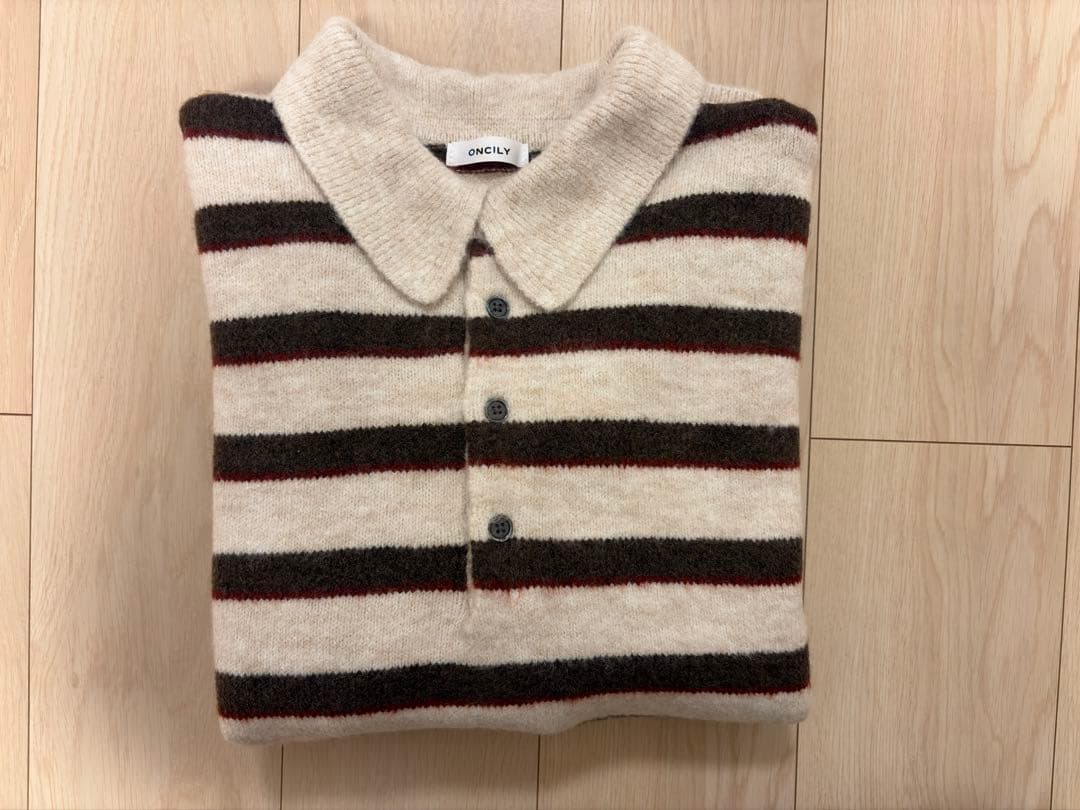 ONCILY マルチボーダーソフトタッチニットポロ アイボリー L - メルカリ