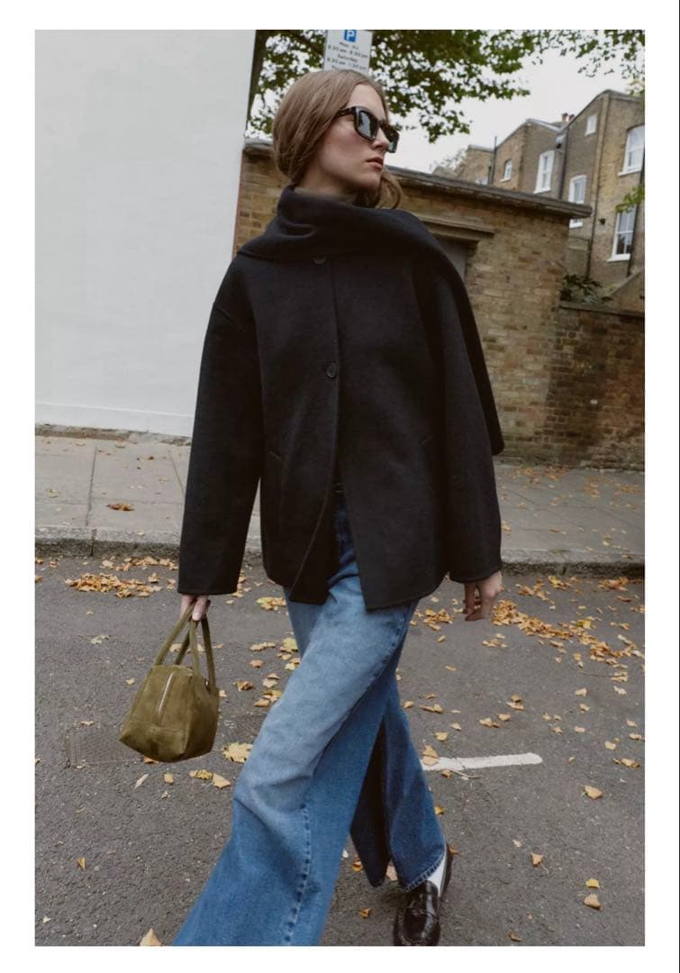 完売品⭐︎ZARA ウール ショートスカーフコート L ブラック 今期新作 完売品⭐︎ZARA ウール ショートスカーフコート Mミンク 今期新作 完売