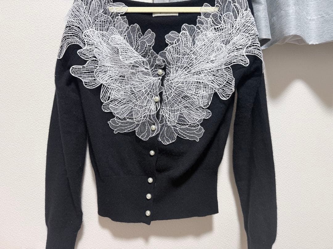 polaura ポローラ レースフリルカーディガン ブラック