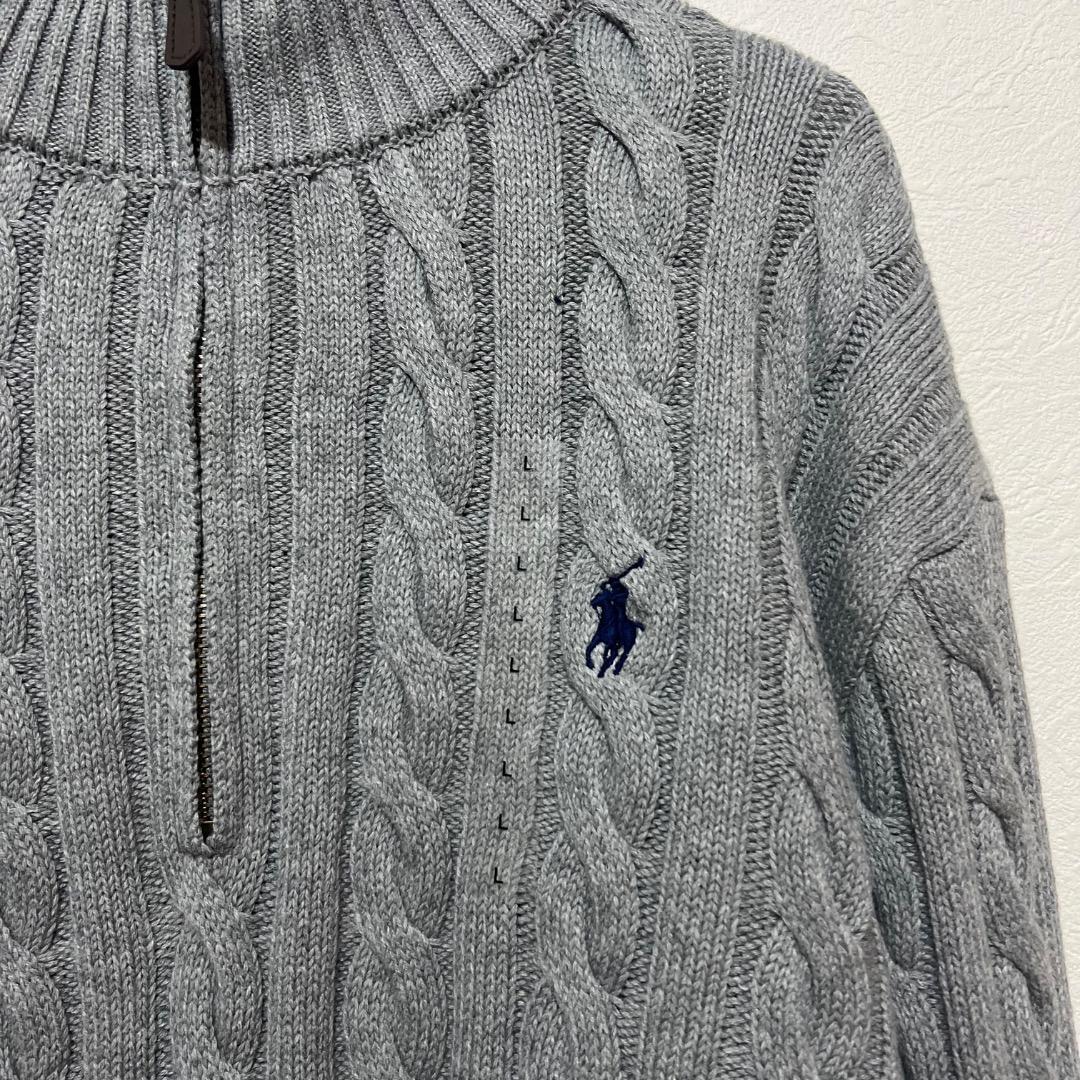 新品 正規品 ラルフローレン ケーブルニット セーター グレー L QRタグ