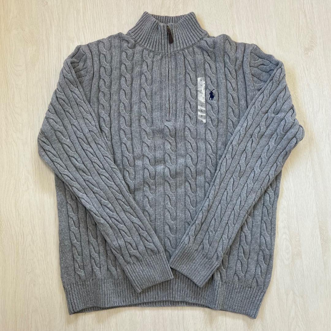 新品 正規品 ラルフローレン ケーブルニット セーター グレー L QRタグ