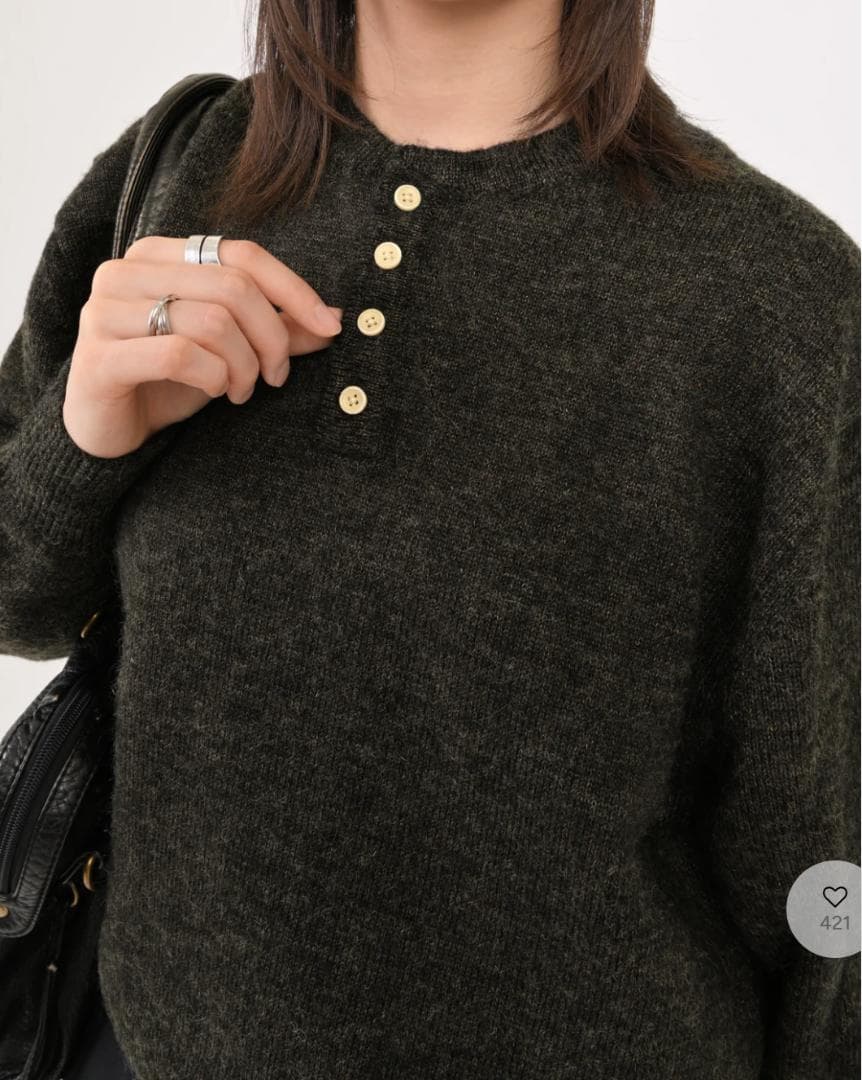 L2143 ウールブレンドヘンリーネックニット M（brown） 地底人 - メルカリ