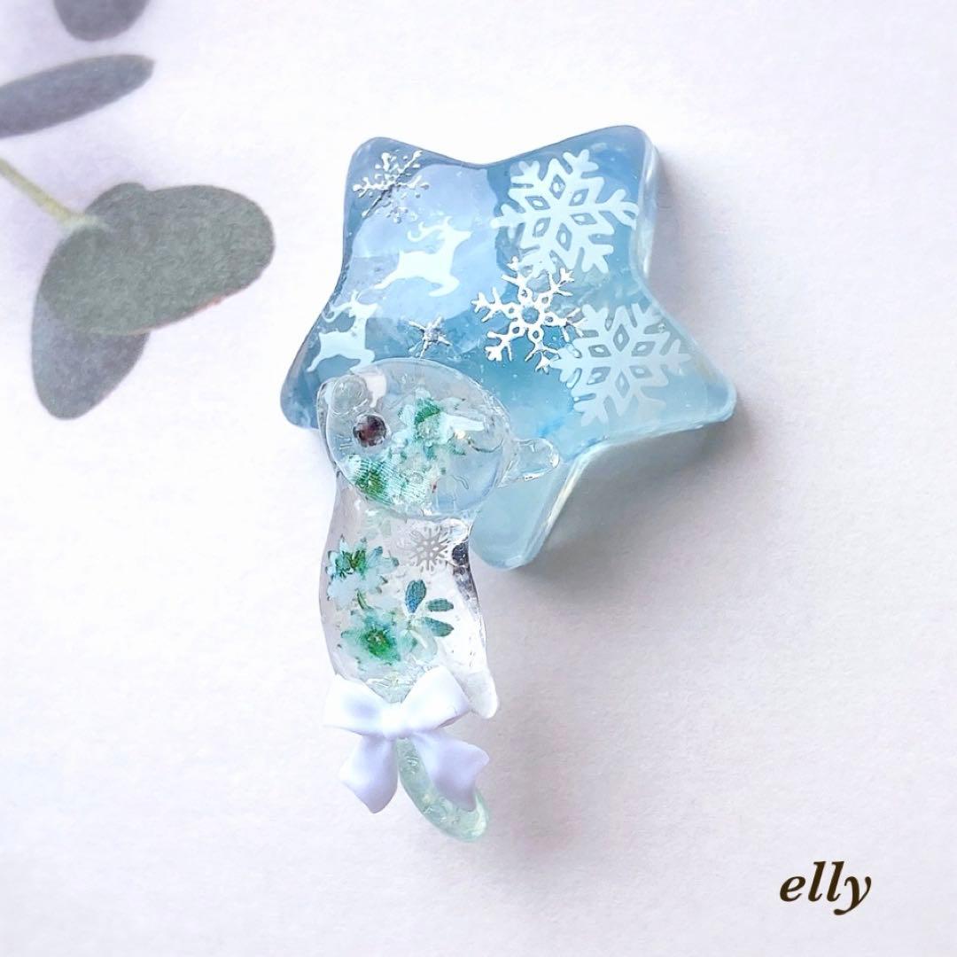 sawasawa様】1569.天然石 琉球ガラス 雪の結晶 とびつき猫 レジン