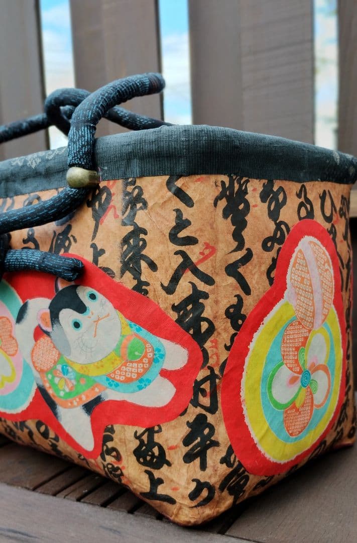 一閑張り 大 バッグ 犬張子 鯛 古布 柿渋 トートバッグ 和雑貨 - メルカリ