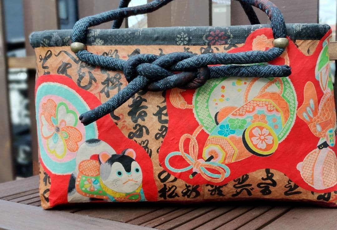 一閑張り 大 バッグ 犬張子 鯛 古布 柿渋 トートバッグ 和雑貨 - メルカリ