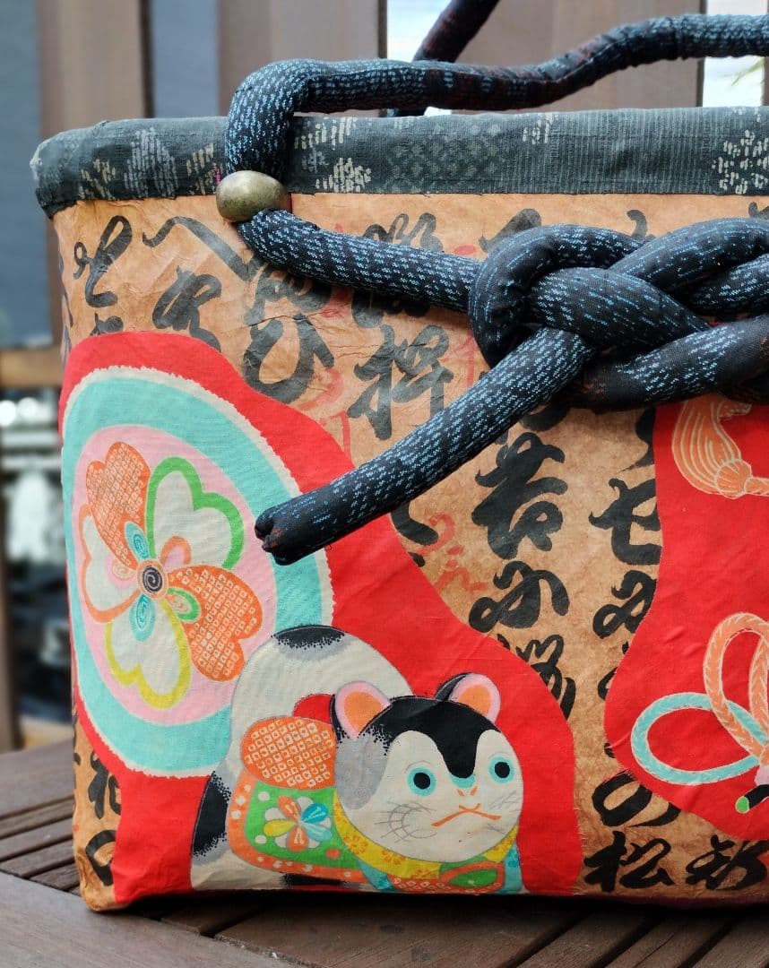 一閑張り 大 バッグ 犬張子 鯛 古布 柿渋 トートバッグ 和雑貨 - メルカリ