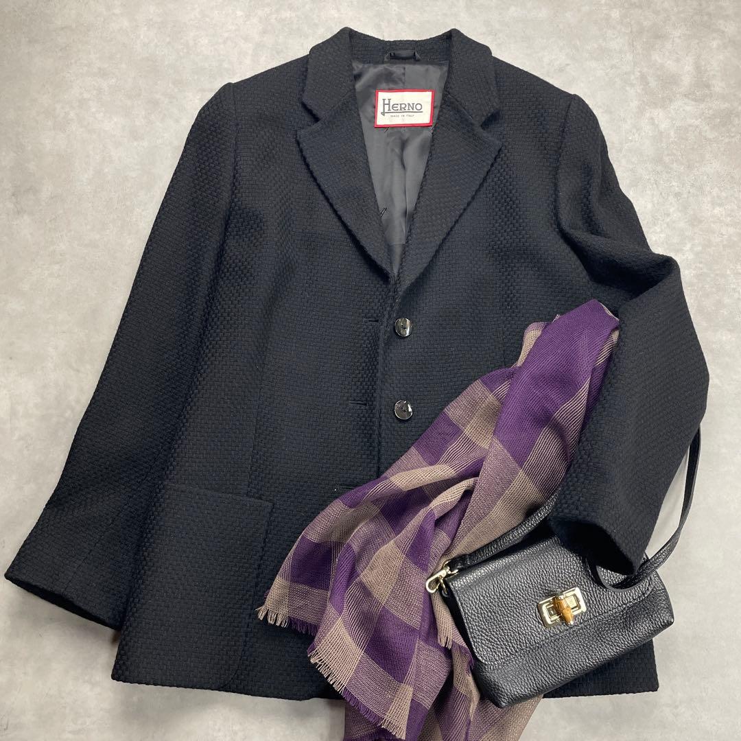 美品 HERNO テーラードジャケット ブラック カシミア混 40 イタリア製