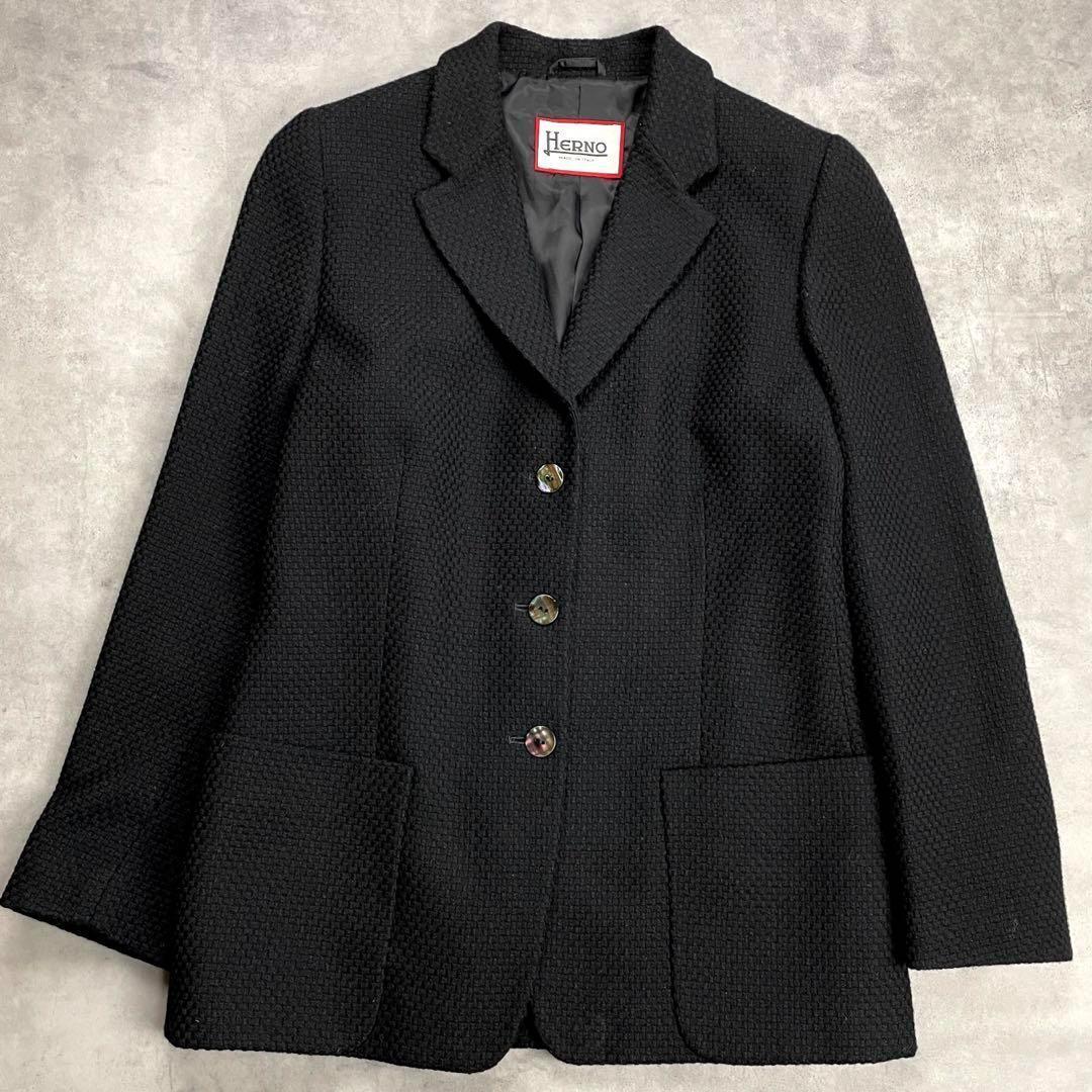 美品 HERNO テーラードジャケット ブラック カシミア混 40 イタリア製
