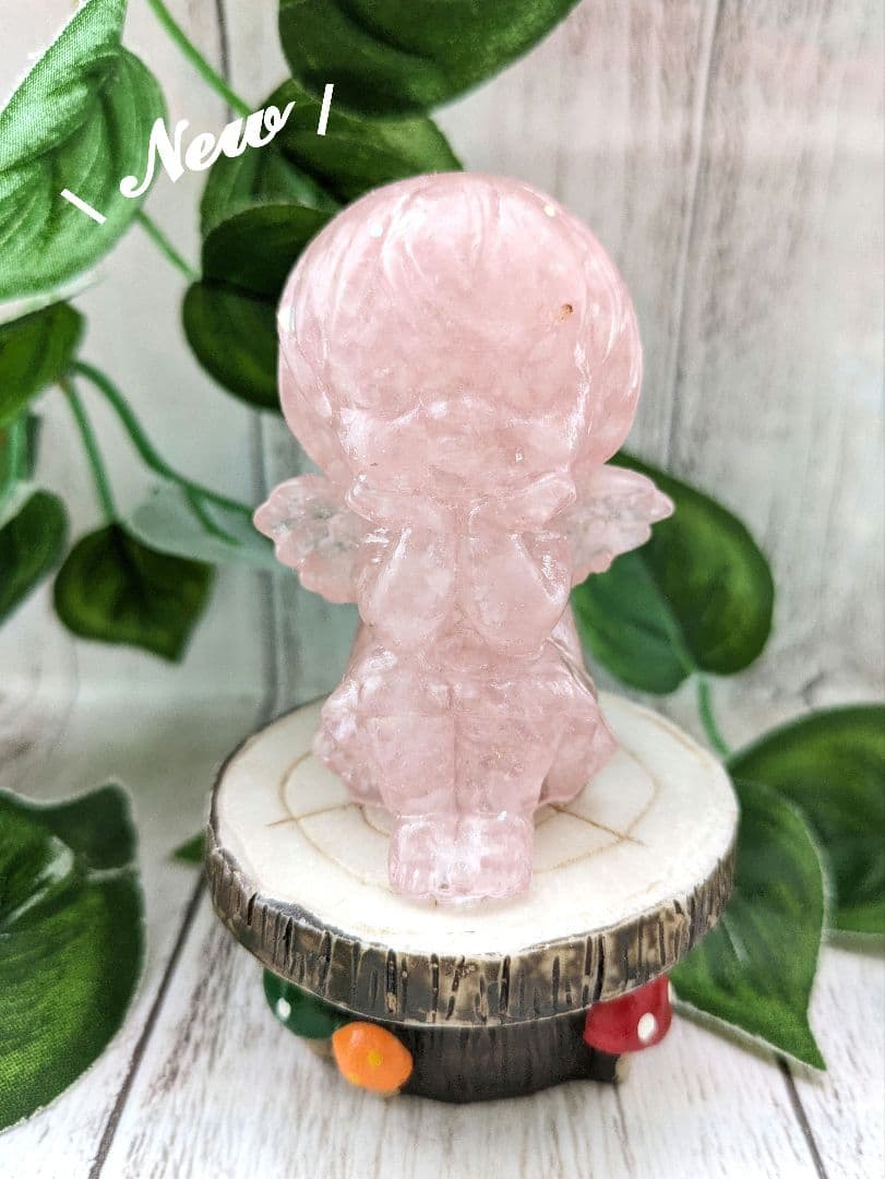 【やま】ローズクォーツの天使ちゃん形オルゴナイト☆他９点 20%OFF価格】置物 ローズクォーツ 天使の羽 マダガスカル産 台付き