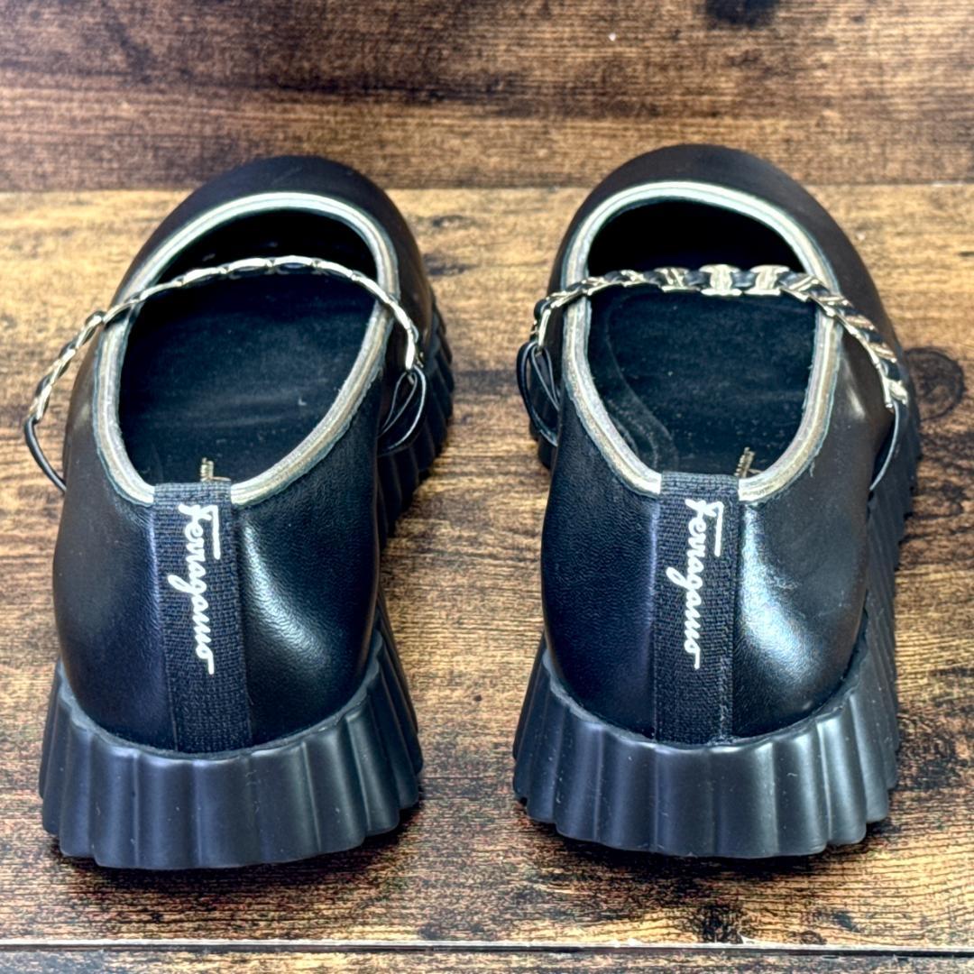 ☆即発 フェラガモ SANDY 厚底 バレエ 黒 6.5C 極美品 ナッパレザー