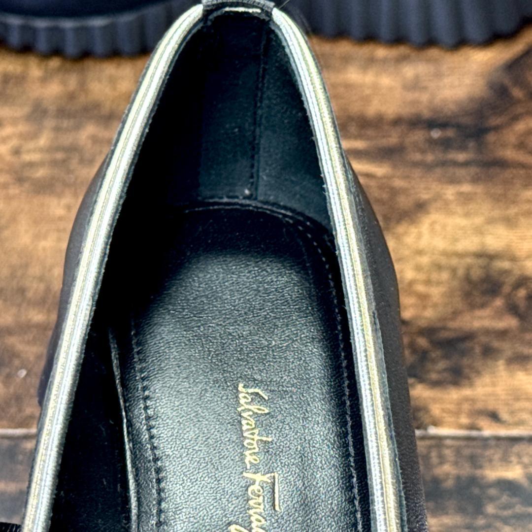 ☆即発 フェラガモ SANDY 厚底 バレエ 黒 6.5C 極美品 ナッパレザー