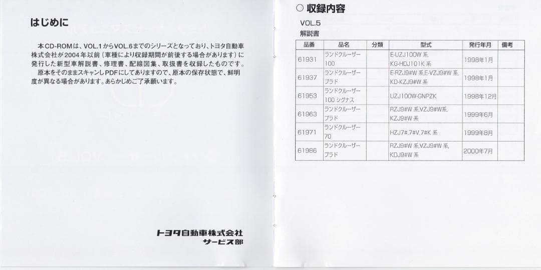 トヨタ ランドクルーザーサービスマニュアルCD VOL.5 - メルカリ